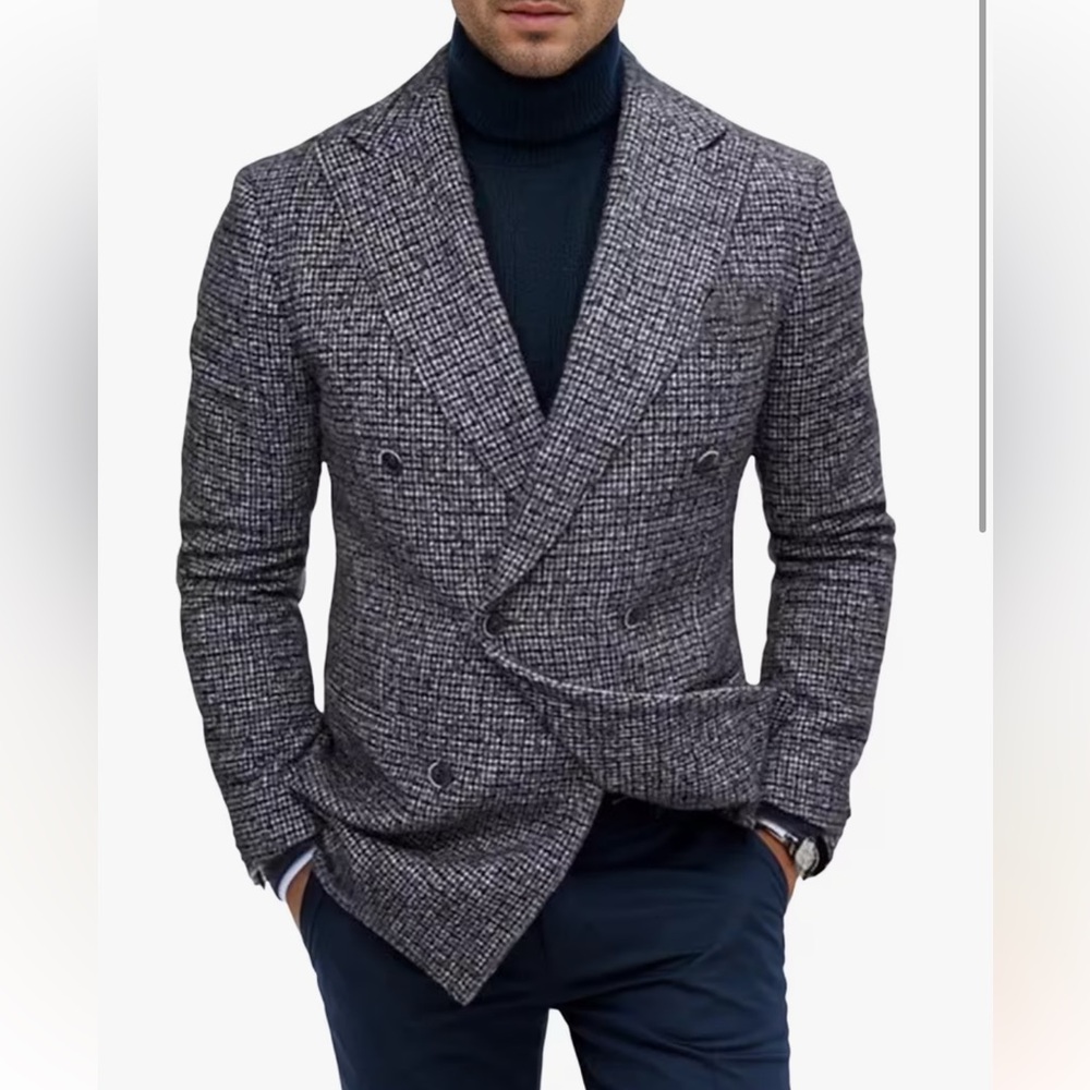 Men's Gray Double-Breasted Blazer